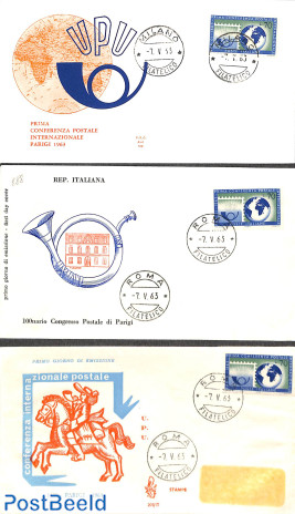 UPU centenary, 3 diff. FDC's