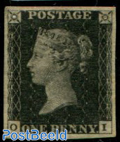 1p Black, plate 6, very fine unused copy, good to large four margins, lettered OI, with attest Brand