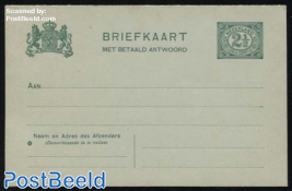 Postcard with paid answer 2.5+2.5c, with rosette leftunder