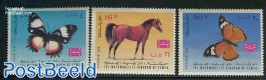 Postage due, butterflies/horse 3v