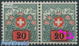 Plate flaw, 20c, curve in lower right border