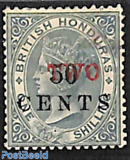 Red Overprint TWO on 50 cents on 1 shilling 1v