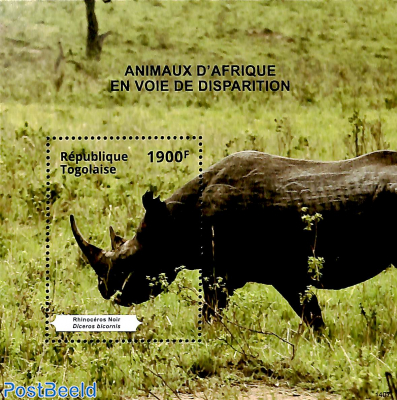 Endangered animals, Black Rhino s/s